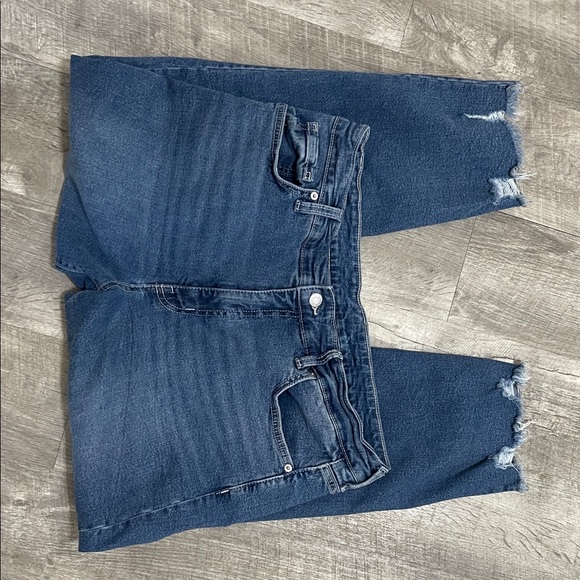 Time and Tru Denim - size 14 Time and Tru Women's High Rise Straight Leg Destructed Hem Jeans